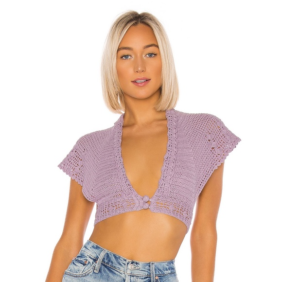 LPA Sweaters - NEW LPA Crochet Crop Cardi Purple Small C1